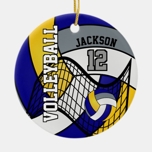 Blauw, geel en grijs Volleybal 🏐 Keramisch Ornament (Voorkant)