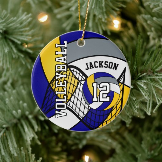 Blauw, geel en grijs Volleybal 🏐 Keramisch Ornament (Boom)