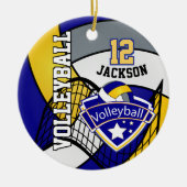 Blauw, geel en grijs Volleybal Logo Keramisch Ornament (Voorkant)