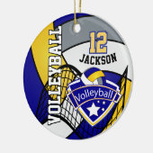 Blauw, geel en grijs Volleybal Logo Keramisch Ornament (Links)