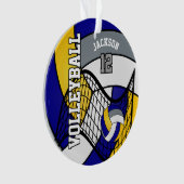 Blauw, geel en grijs volleybal ornament (voorkant)