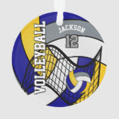 Blauw, geel en grijs volleybal ornament (achterkant)
