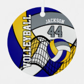 Blauw, geel en grijs Volleybal personaliseren Metalen Ornament (Voorkant)