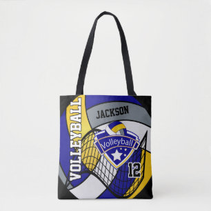 Blauw, geel en grijs volleybal tote bag