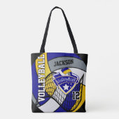 Blauw, geel en grijs volleybal tote bag (Achterkant)