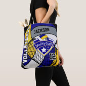 Blauw, geel en grijs volleybal tote bag (Dichtbij)