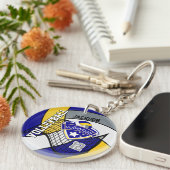 Blauw, geel en grijs Volleybalontwerp Sleutelhanger (Voorkant Rechts)