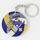 Blauw, geel en grijs Volleybalontwerp Sleutelhanger (Achterkant)
