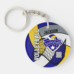 Blauw, geel en grijs Volleybalontwerp Sleutelhanger