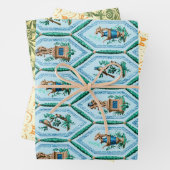  Blauw Geel en Groen oude design Inpakpapier Vel (In situ)