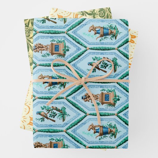 Blauw Geel en Groen oude design Inpakpapier Vel (In situ)