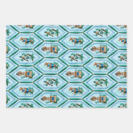  Blauw Geel en Groen oude design Inpakpapier Vel