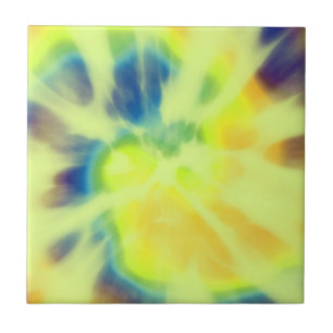 blauw geel en groen Tie-dye Tegeltje