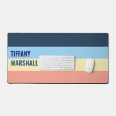 Blauw Geel en Koraal Roze Strepen Patroon Bureaumat (Keyboard & Muis)