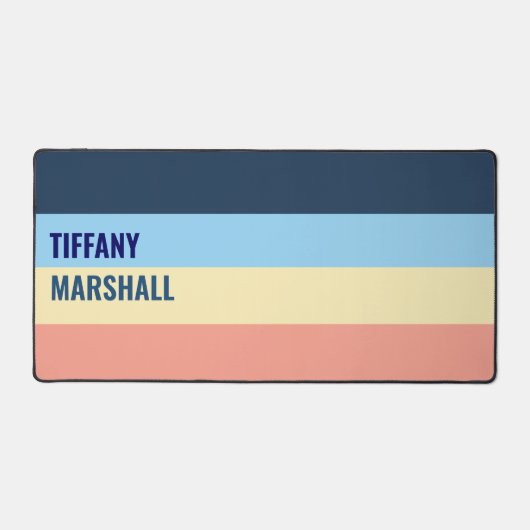 Blauw Geel en Koraal Roze Strepen Patroon Bureaumat (Voorkant)