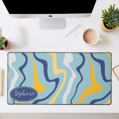 Blauw, Geel, en Marineblauw Retro Groovy Golven Bureaumat