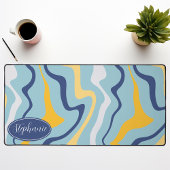 Blauw, Geel, en Marineblauw Retro Groovy Golven Bureaumat