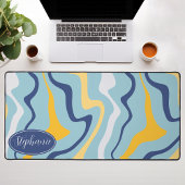 Blauw, Geel, en Marineblauw Retro Groovy Golven Bureaumat