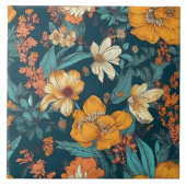 Blauw, geel en oranje  floreel tegeltje (Voorkant)