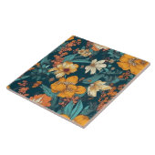 Blauw, geel en oranje  floreel tegeltje (Zijkant)