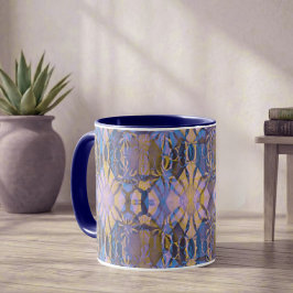 Blauw, Geel en Paarse Batik Stijl Mok