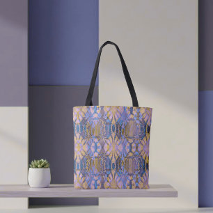 Blauw, Geel en Paarse Batik Stijl Tote Bag