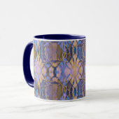 Blauw, geel en Paarse Batik Style Mok (Voorkant links)