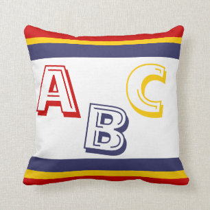 blauw, geel en rood ABC op wit Kussen