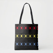 Blauw, geel en rood ovaal patroon op zwart tote bag (Voorkant)