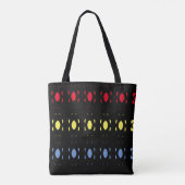 Blauw, geel en rood ovaal patroon op zwart tote bag (Achterkant)