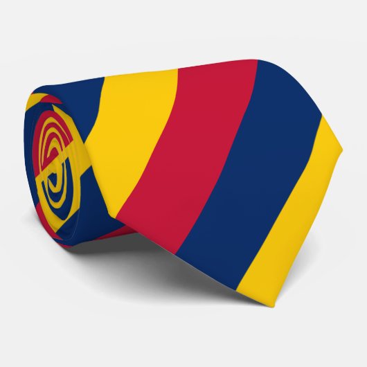 Blauw Geel en rood Regimental Stripe Stropdas (Opgerold)