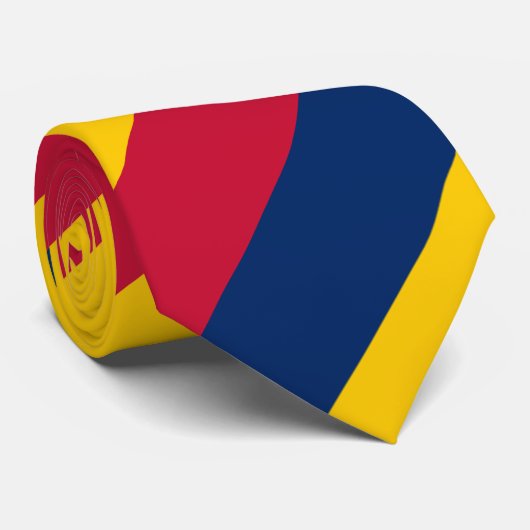 Blauw Geel en Rood Regimentale Streep Stropdas (Opgerold)