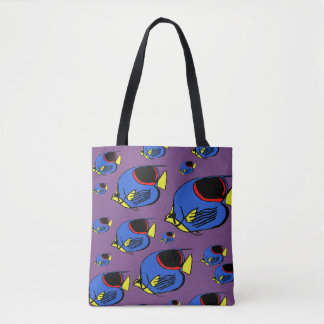 Blauw, geel en rood tote bag