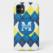 Blauw, geel en wit Argyle personaliseren Case-Mate iPhone Case (Achterkant)