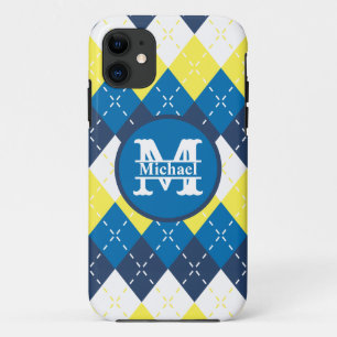 Blauw, geel en wit Argyle personaliseren Case-Mate iPhone Case