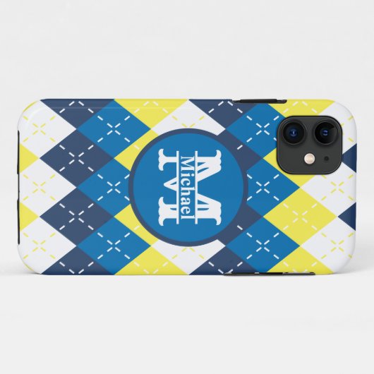 Blauw, geel en wit Argyle personaliseren Case-Mate iPhone Case (Achterkant (horizontaal))