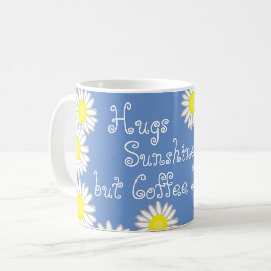 Blauw Geel en Wit Daisy Fun Gezegde Koffiemok (Voorkant links)