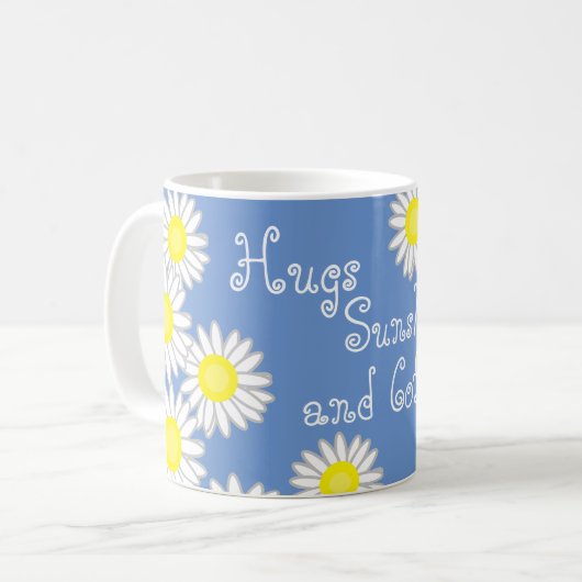 Blauw Geel en Wit Daisy Schattige Gezegde Koffiemok (Voorkant links)