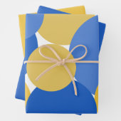 Blauw, geel en wit poka dots ompakken papier inpakpapier vel (In situ)