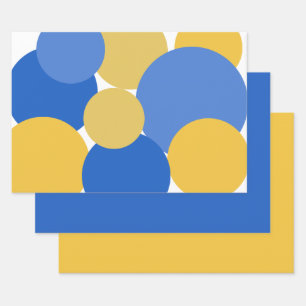 Blauw, geel en wit poka dots ompakken papier inpakpapier vel