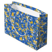 Blauw, geel en wit verf large cadeautasje (Achterkant Gekanteld)