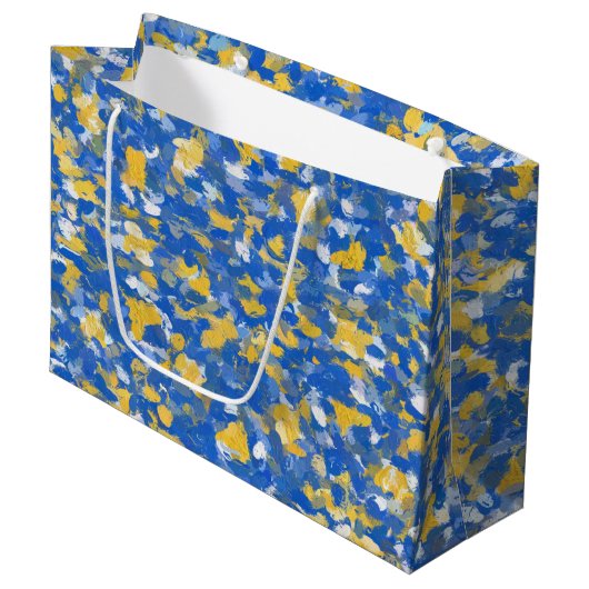 Blauw, geel en wit verf large cadeautasje (Voorkant Gekanteld)
