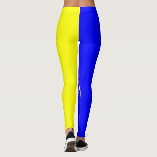 Blauw geel en wit, verticaal gestreept leggings (Achterkant)