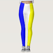 Blauw geel en wit, verticaal gestreept leggings (Voorkant)