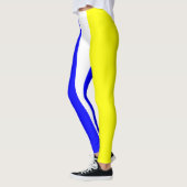 Blauw geel en wit, verticaal gestreept leggings (Links)