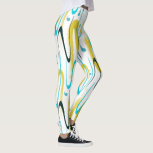 Blauw geel en zwart penseelstreken abstract patroo leggings