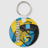 Blauw, geel en zwart Volleybalontwerp Sleutelhanger (Voorkant)
