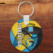 Blauw, geel en zwart Volleybalontwerp Sleutelhanger (Voorkant)