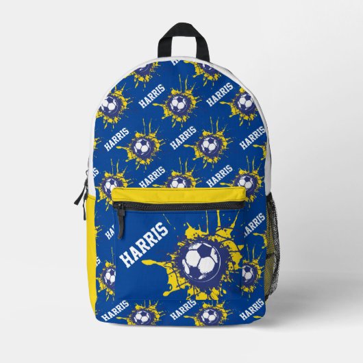 Blauw geel football voetbal splat custom bedrukte rugzak (Voorkant)