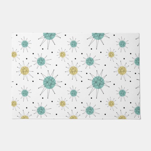 Blauw Geel Franciscan Starburst Midden-eeuw Deurmat (Voorkant)